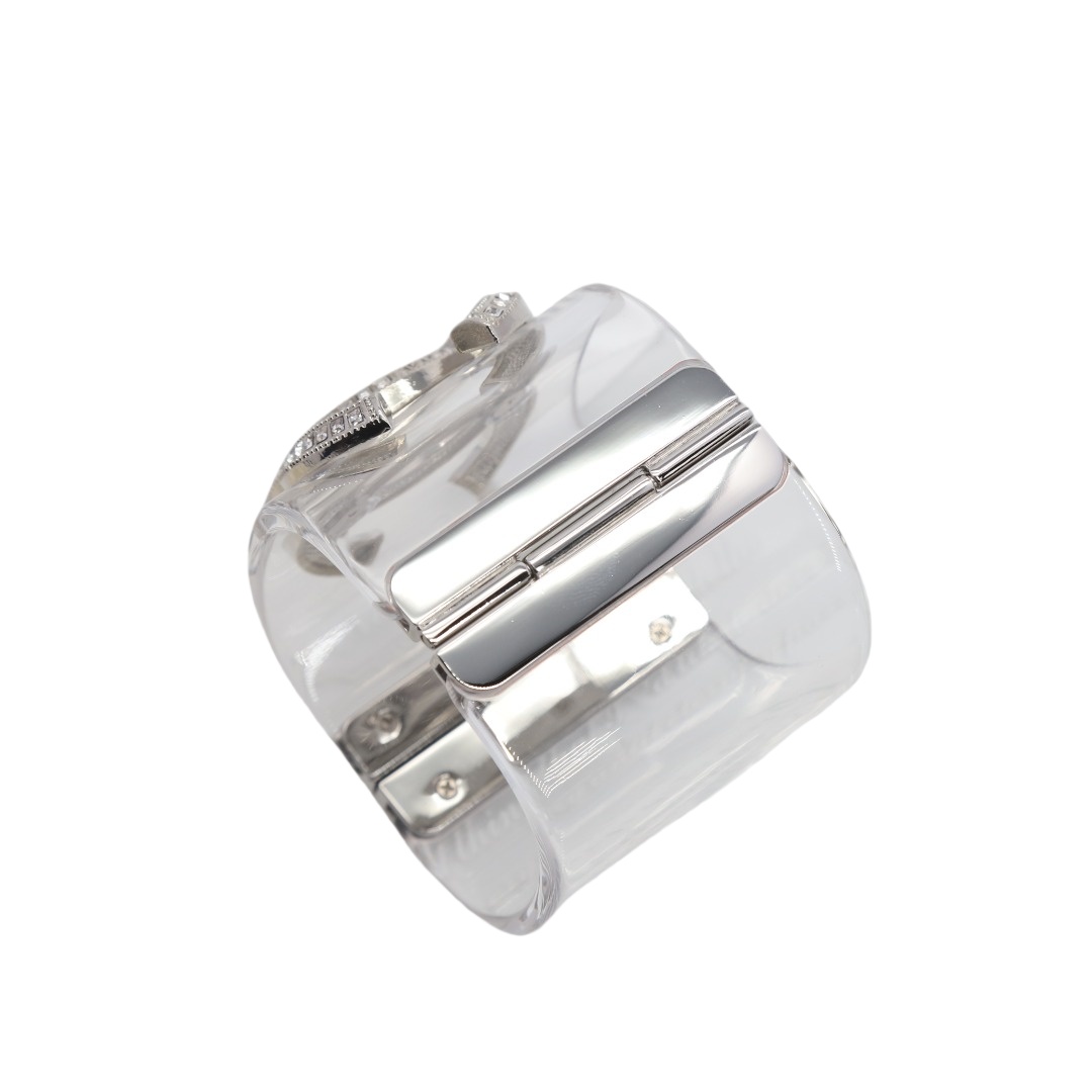 CCS063 Transparent acrylic with metal and crystal cc logo cuff bracelet Large - ccjewelryacc