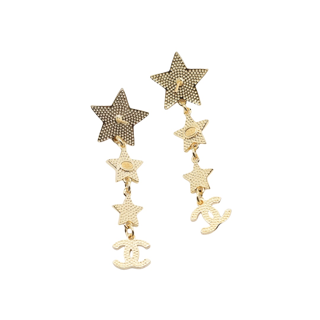CCE421 Crytal  pearl star and CC logo FRINGE drop earring - ccjewelryacc