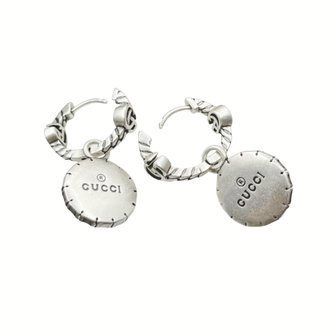 GGE120 Vintage Silver crystal gg logo drop earring - ccfashionjewelry
