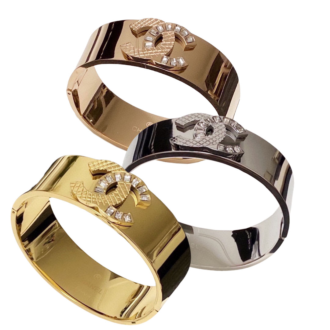 CCS128 Metal diamond cc logo wide cuff bracelet - ccjewelryacc