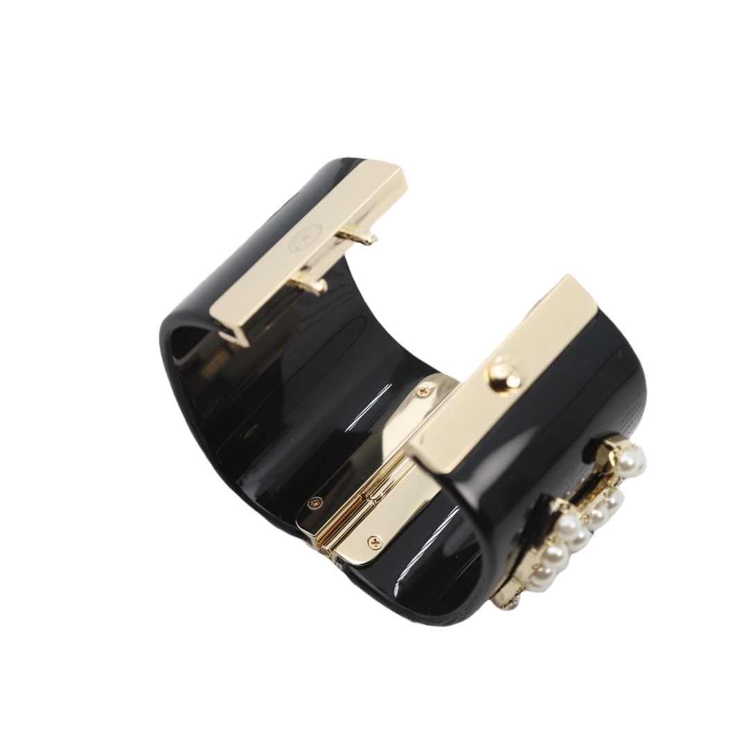 CCS101 CC wide acrylic with crystal and pearl cc logo cuff bracelet - ccjewelryacc