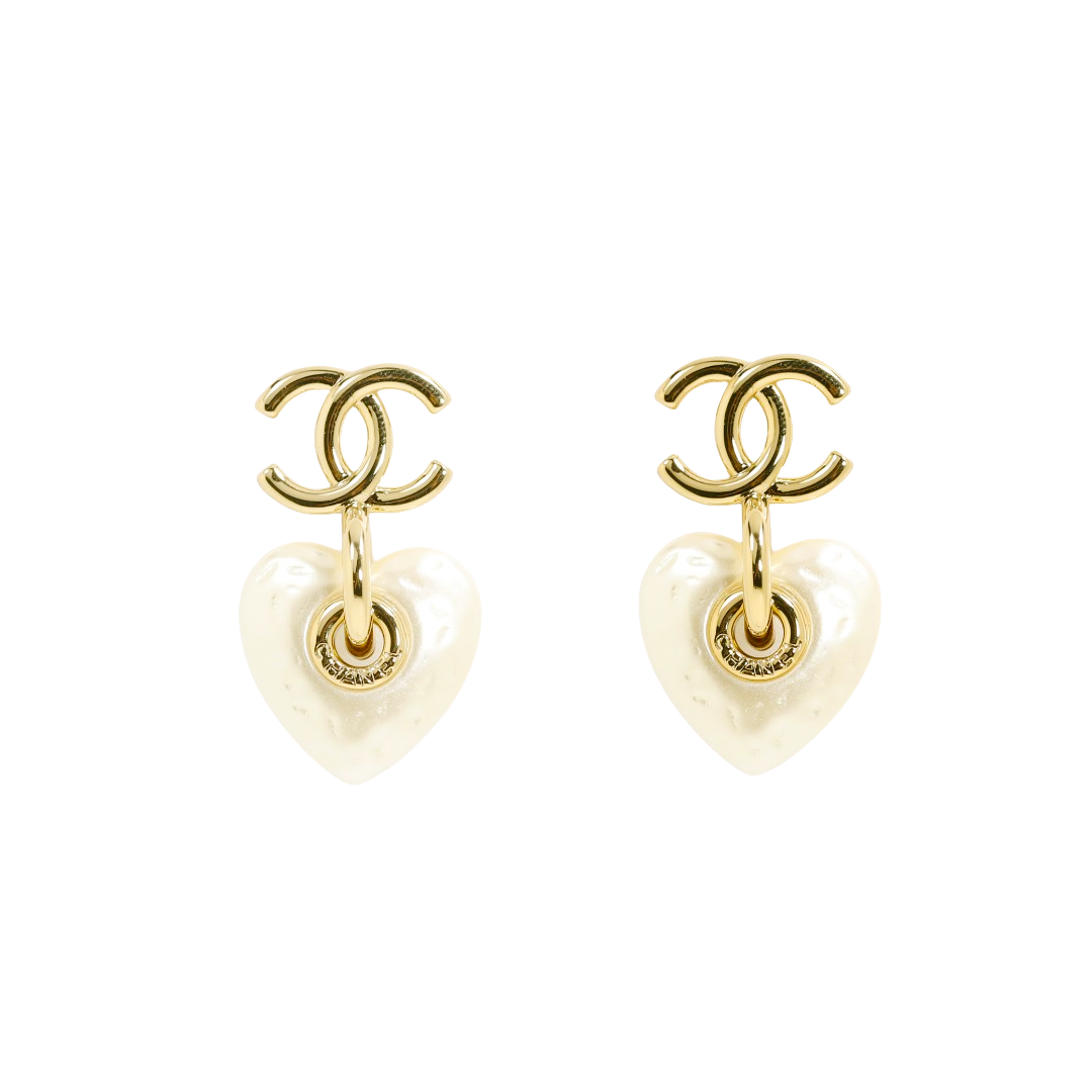 CCE645 White Resin heart with metal cc logo hook earring - ccfashionjewelry