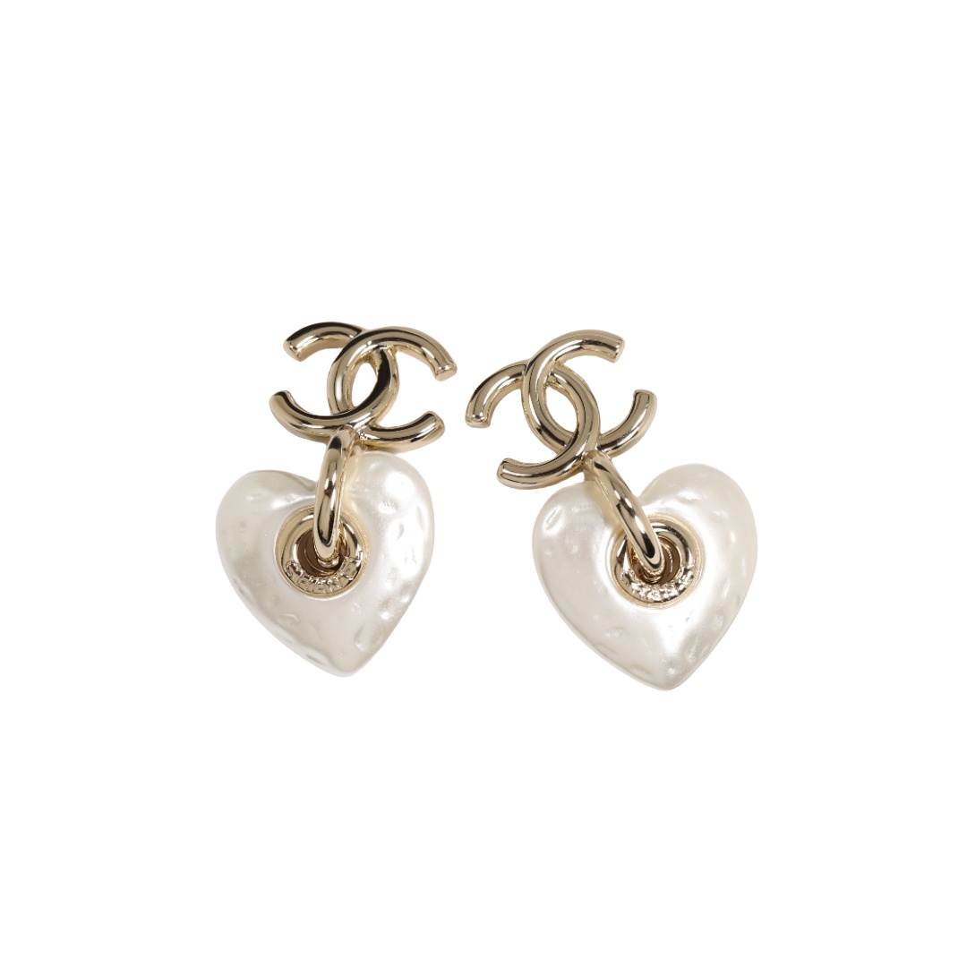 CCE645 White Resin heart with metal cc logo hook earring - ccjewelryacc