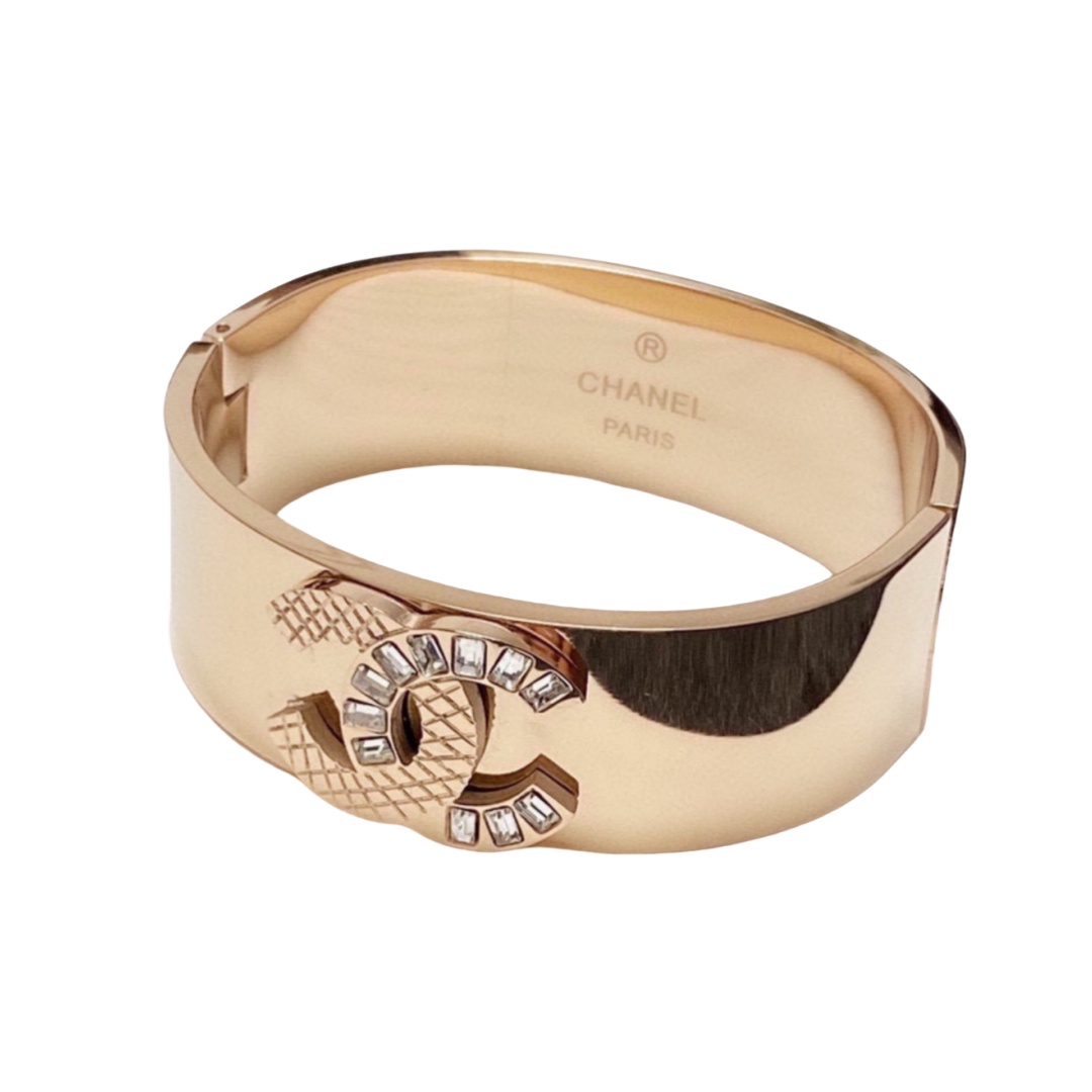 CCS128 Metal diamond cc logo wide cuff bracelet - ccjewelryacc