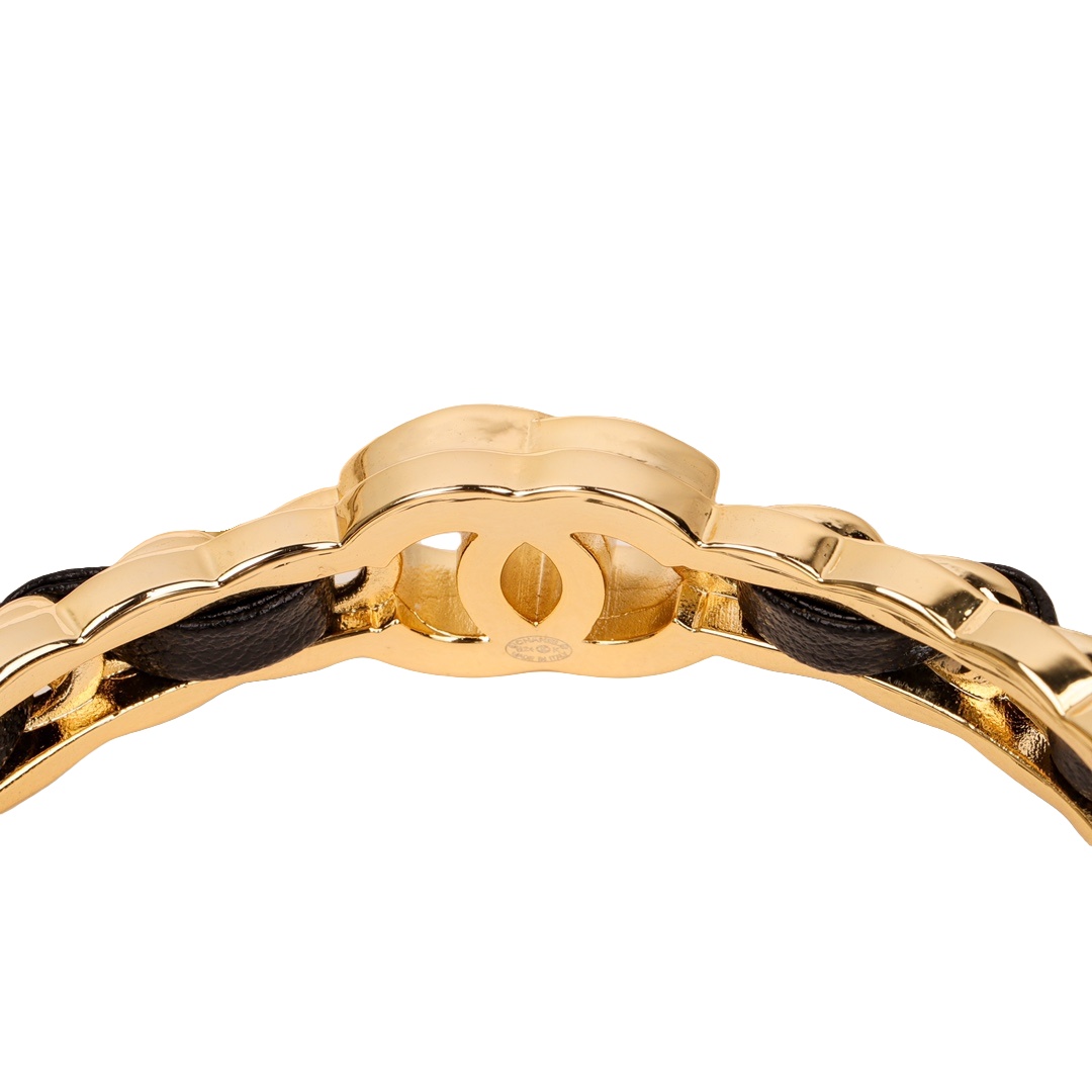 CCS076 24K Metal chain and leather with cc logo bangle bracelet - ccjewelryacc