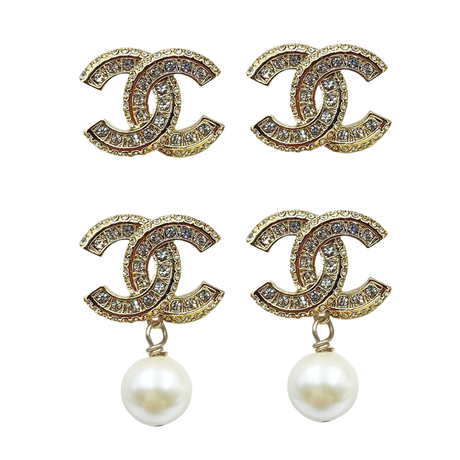 CCE043 Metal crystal CC logo earring - ccjewelryacc