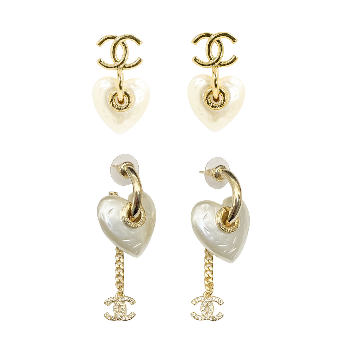 CCE645 White Resin heart with metal cc logo hook earring - ccfashionjewelry