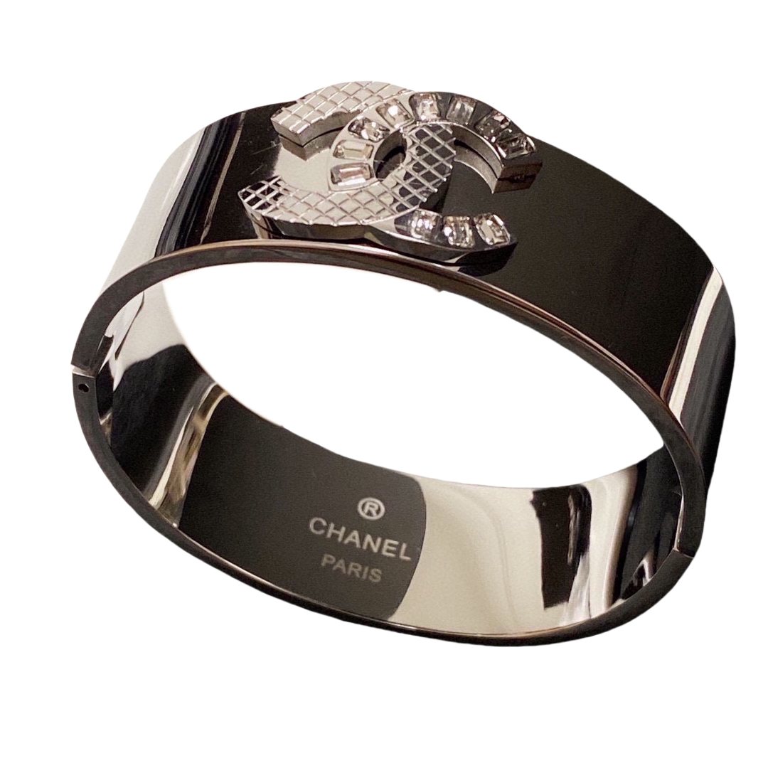 CCS128 Metal diamond cc logo wide cuff bracelet - ccjewelryacc