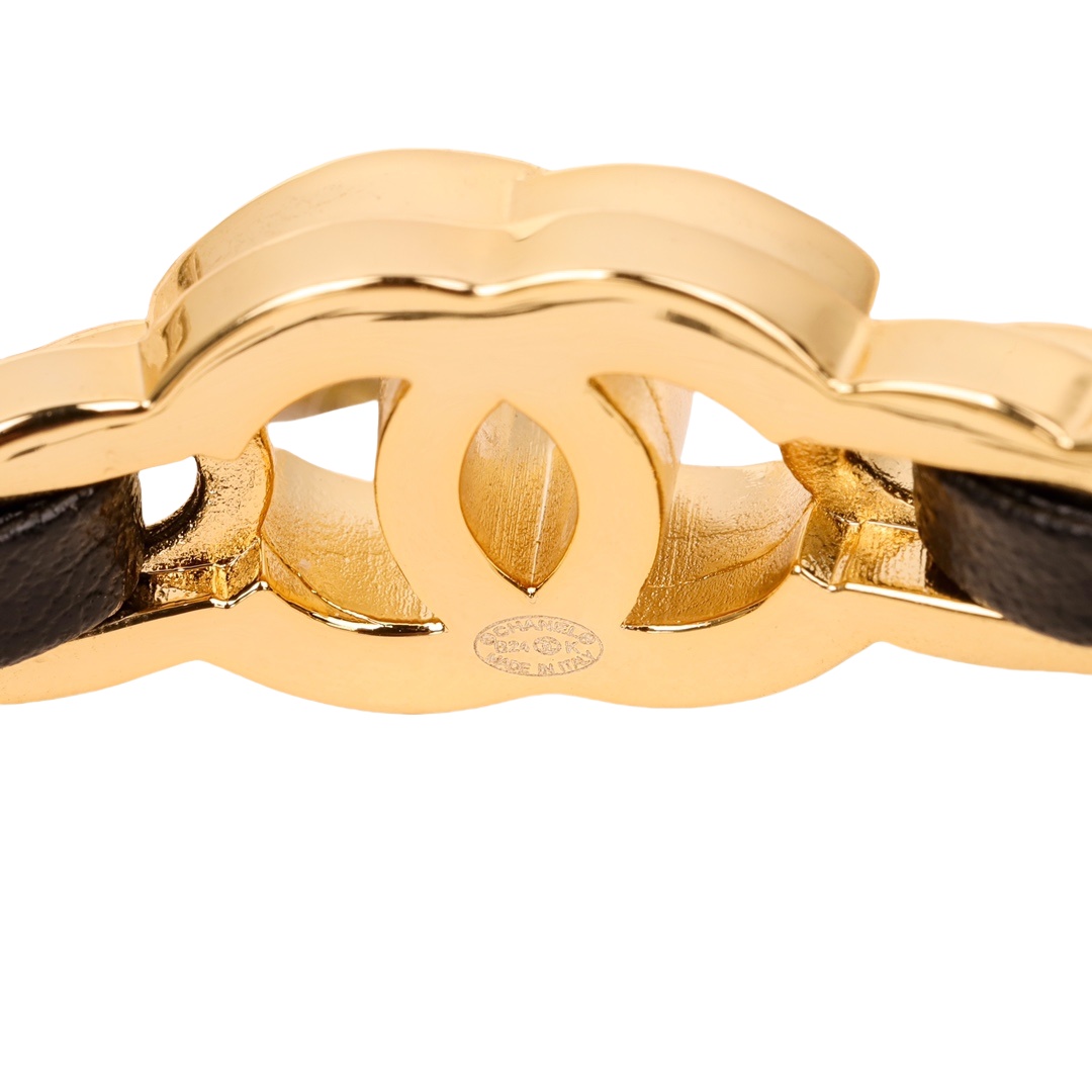 CCS076 24K Metal chain and leather with cc logo bangle bracelet - ccjewelryacc