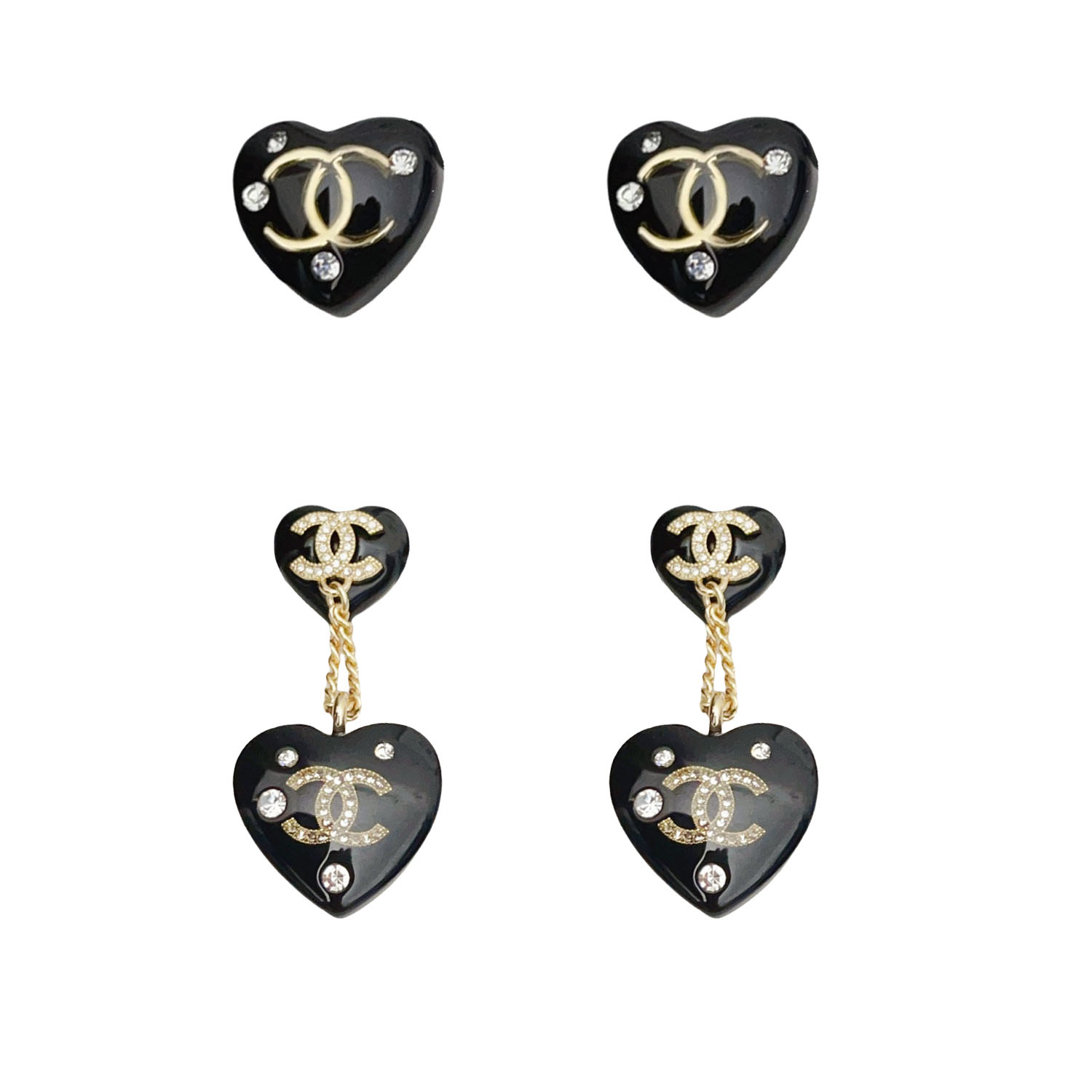 CCE265 24B Black heart with CC logo stud earring - ccjewelryacc