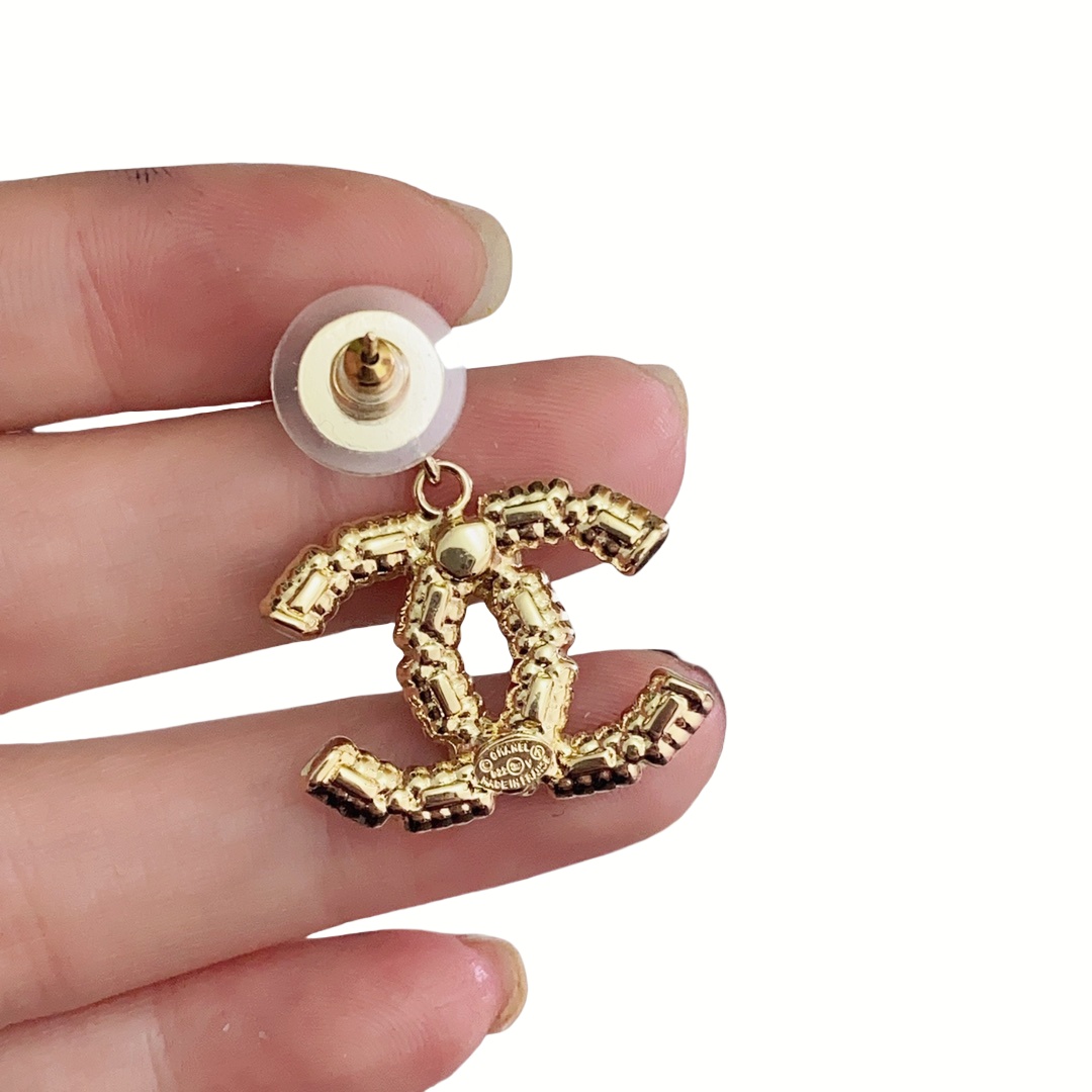 CCE219 100th anniversary crystal and pearl cc logo stud earrings - ccjewelryacc