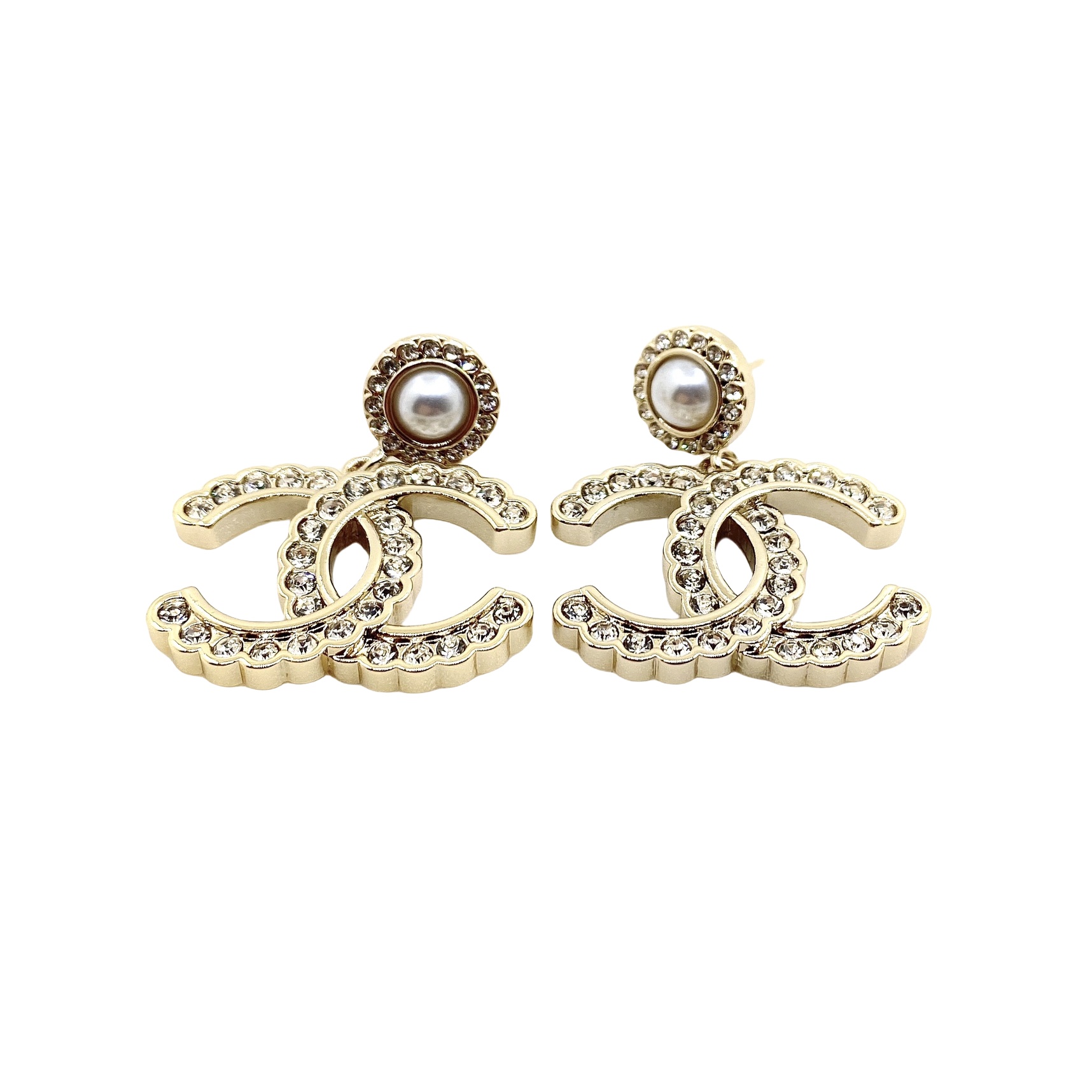 CCE062 Metal Full crystal CC logo drop earring - ccjewelryacc