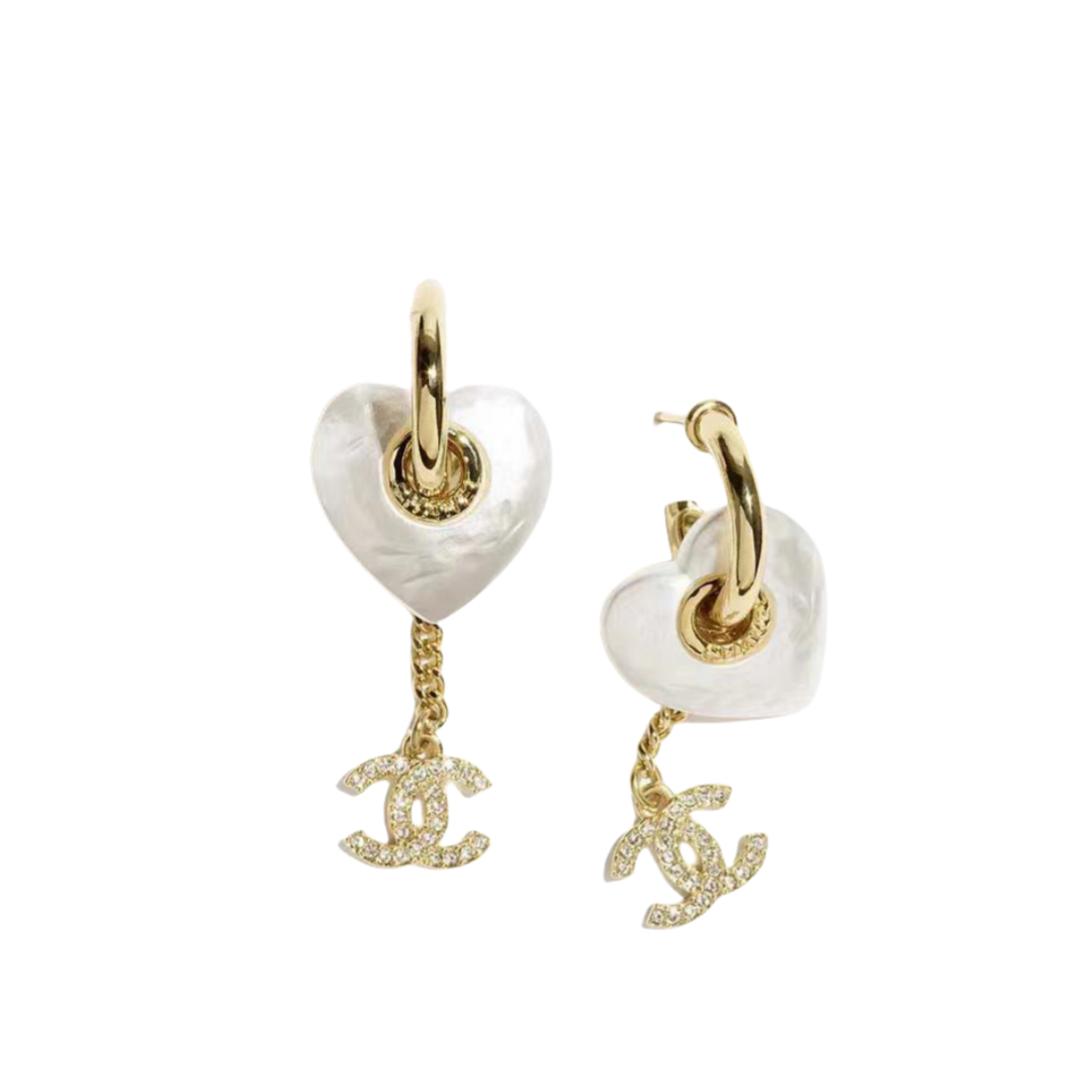 CCE645 White Resin heart with metal cc logo hook earring - ccjewelryacc