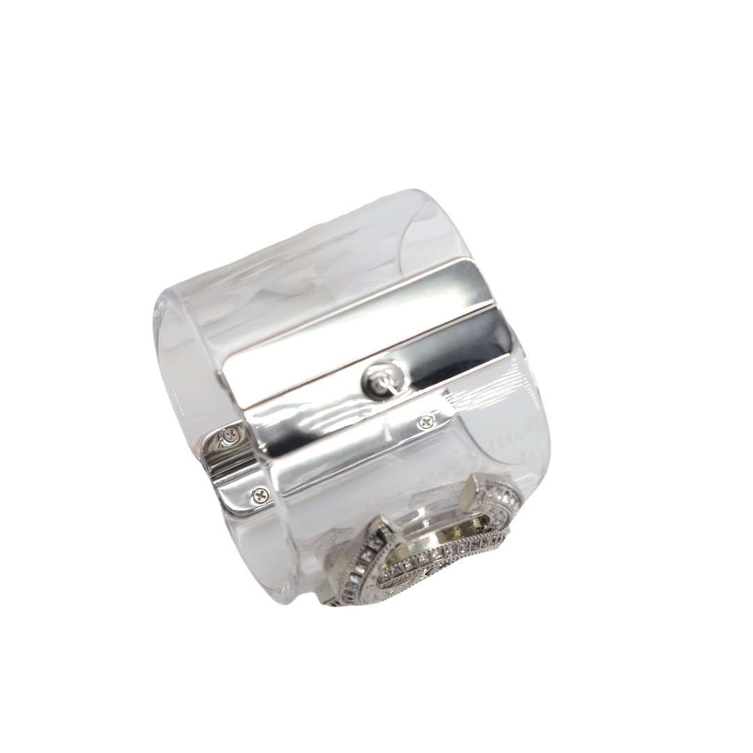 CCS063 Transparent acrylic with metal and crystal cc logo cuff bracelet Large - ccjewelryacc
