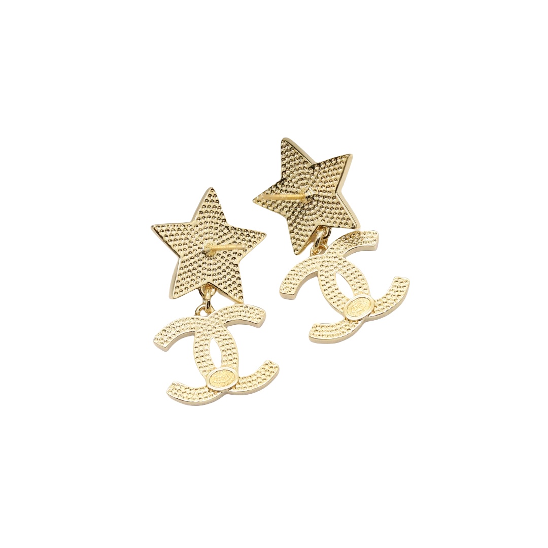 CCE421 Crytal  pearl star and CC logo FRINGE drop earring - ccjewelryacc