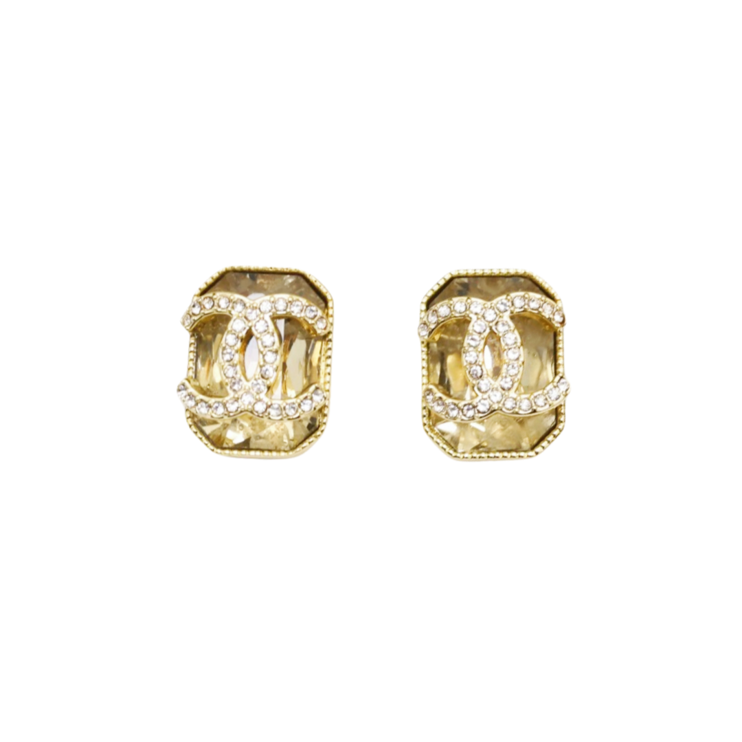 CCE425 Vintage amber crystal CC logo stud earring - ccjewelryacc