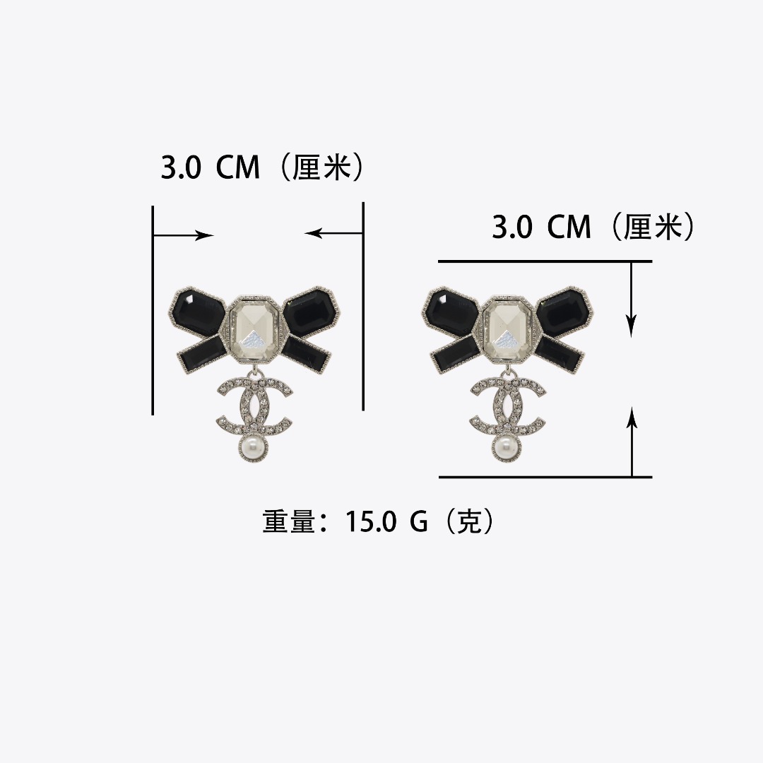 CCE020 Black and white crystal bow CC drop earring - ccjewelryacc