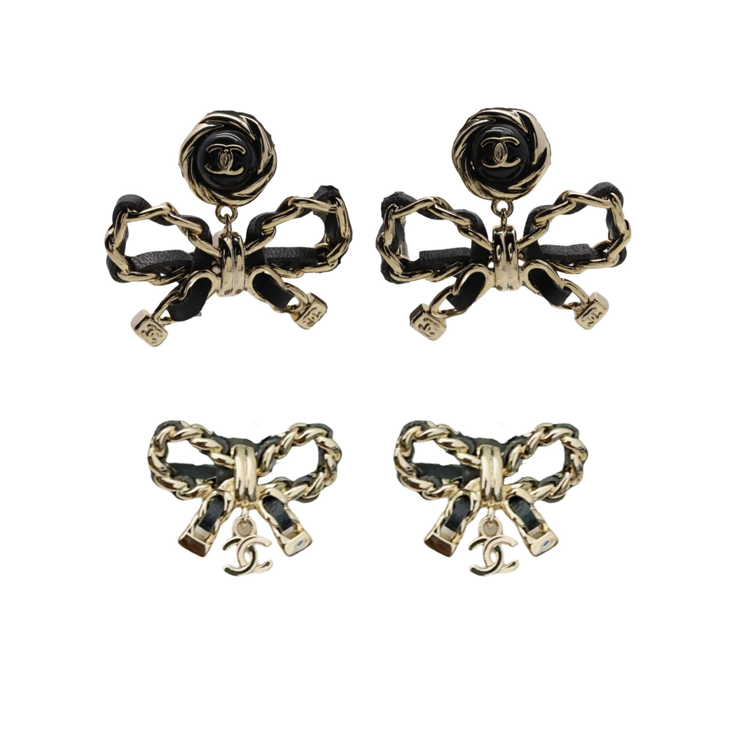 CCE069 Metal leather bow with CC logo earring - ccjewelryacc
