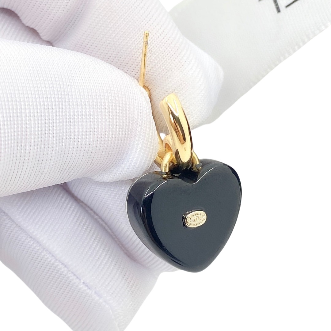 CCE809 Mini Black /white acrylic Heart with crystal cc logo stud earrings - ccjewelryacc