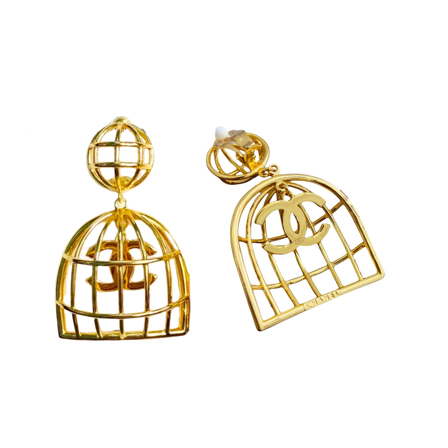 CCE442 Vintage Gold birdcage CC earring clip - ccjewelryacc