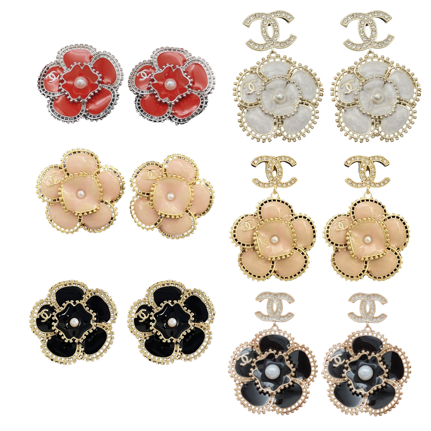 CCE502 Metal enamel CC camellia flower earrings - ccjewelryacc