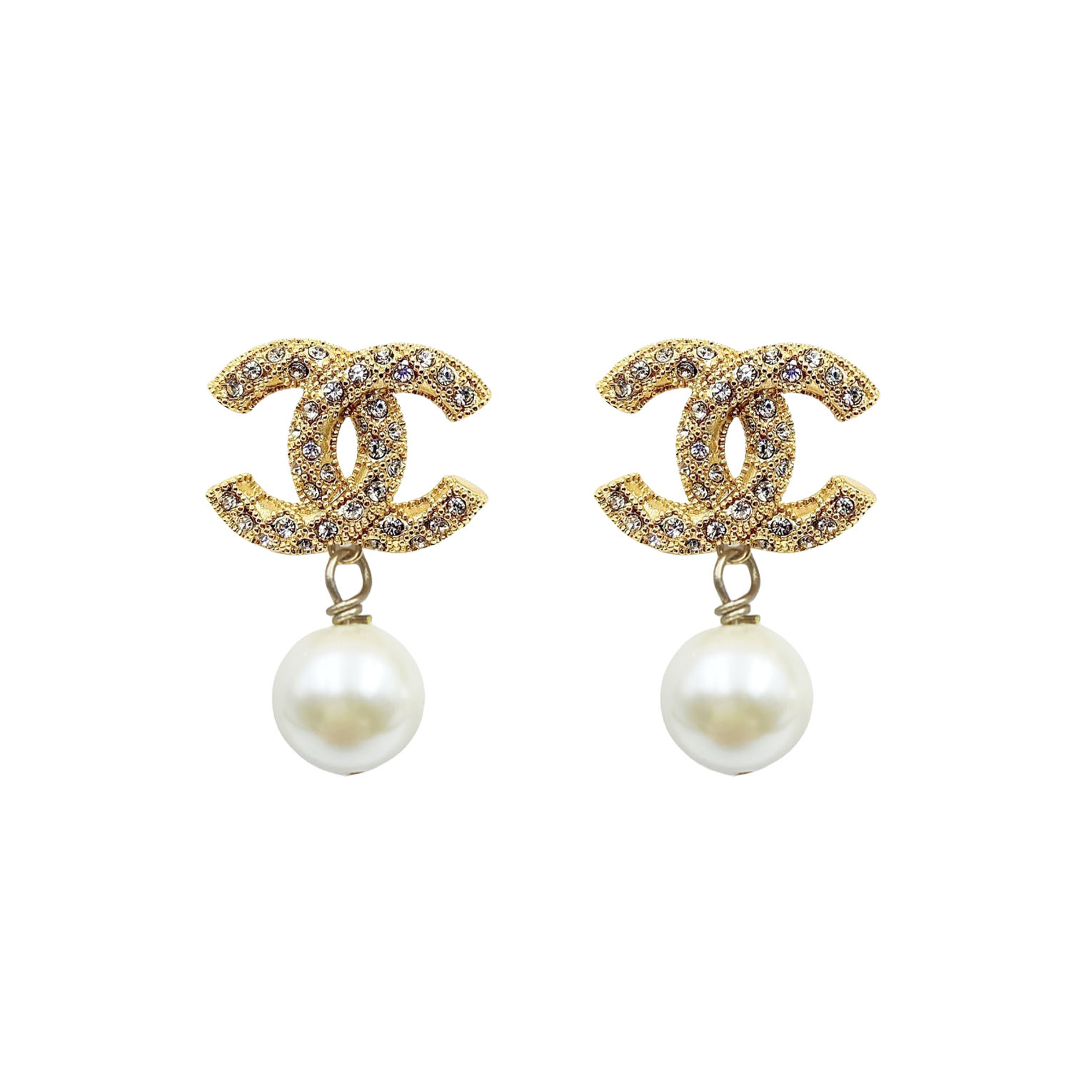 CCE207 Metal crystal cross design CC logo stud earring - ccfashionjewelry