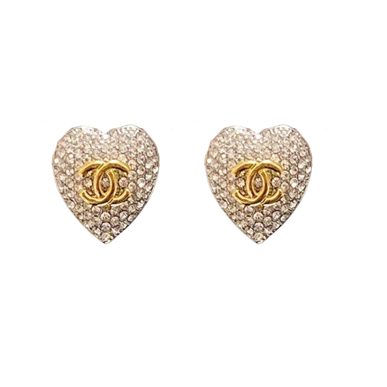 CCE012 Full crystal Sparkling heart shape with CC logo stud earring - ccfashionjewelry