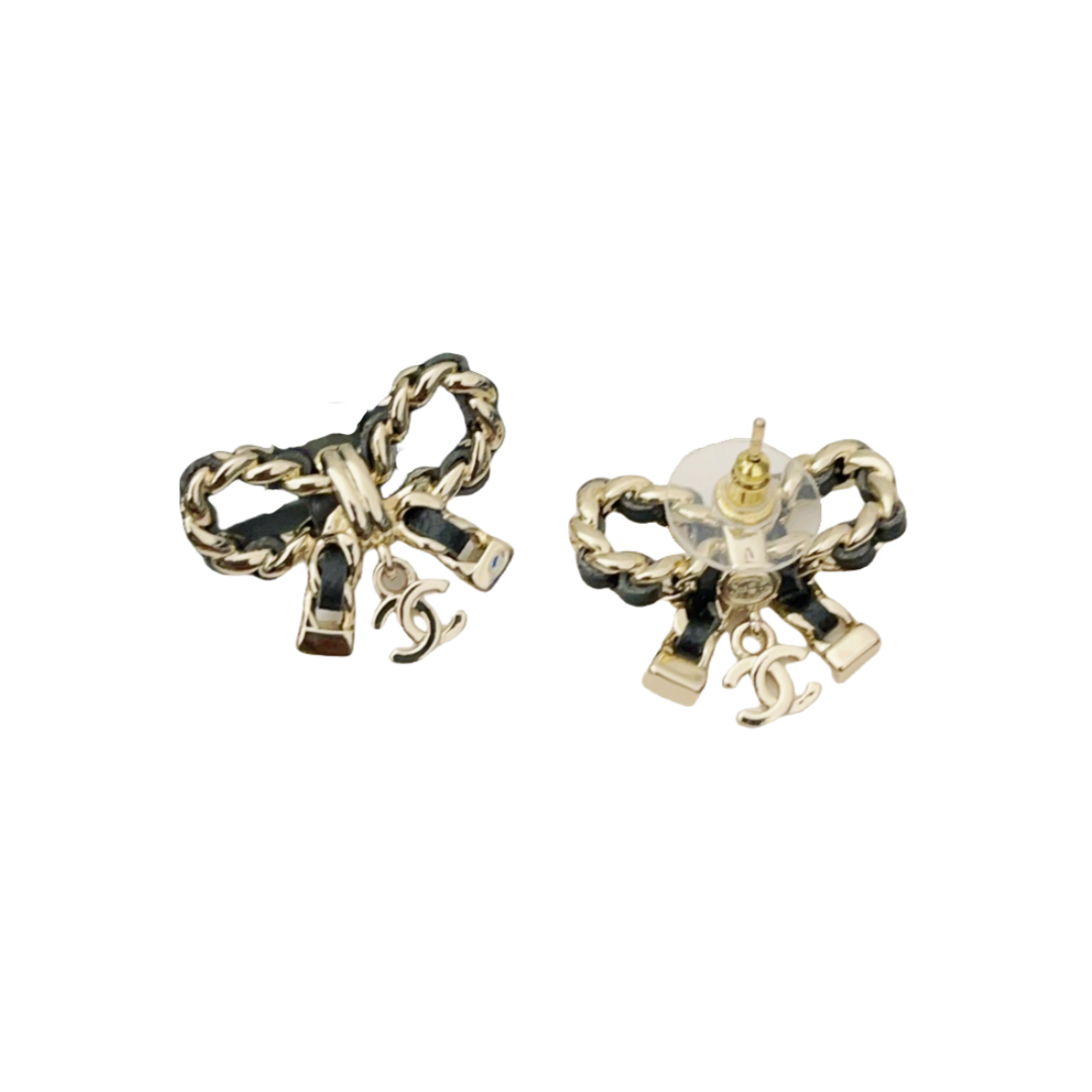 CCE069 Metal leather bow with CC logo earring - ccjewelryacc