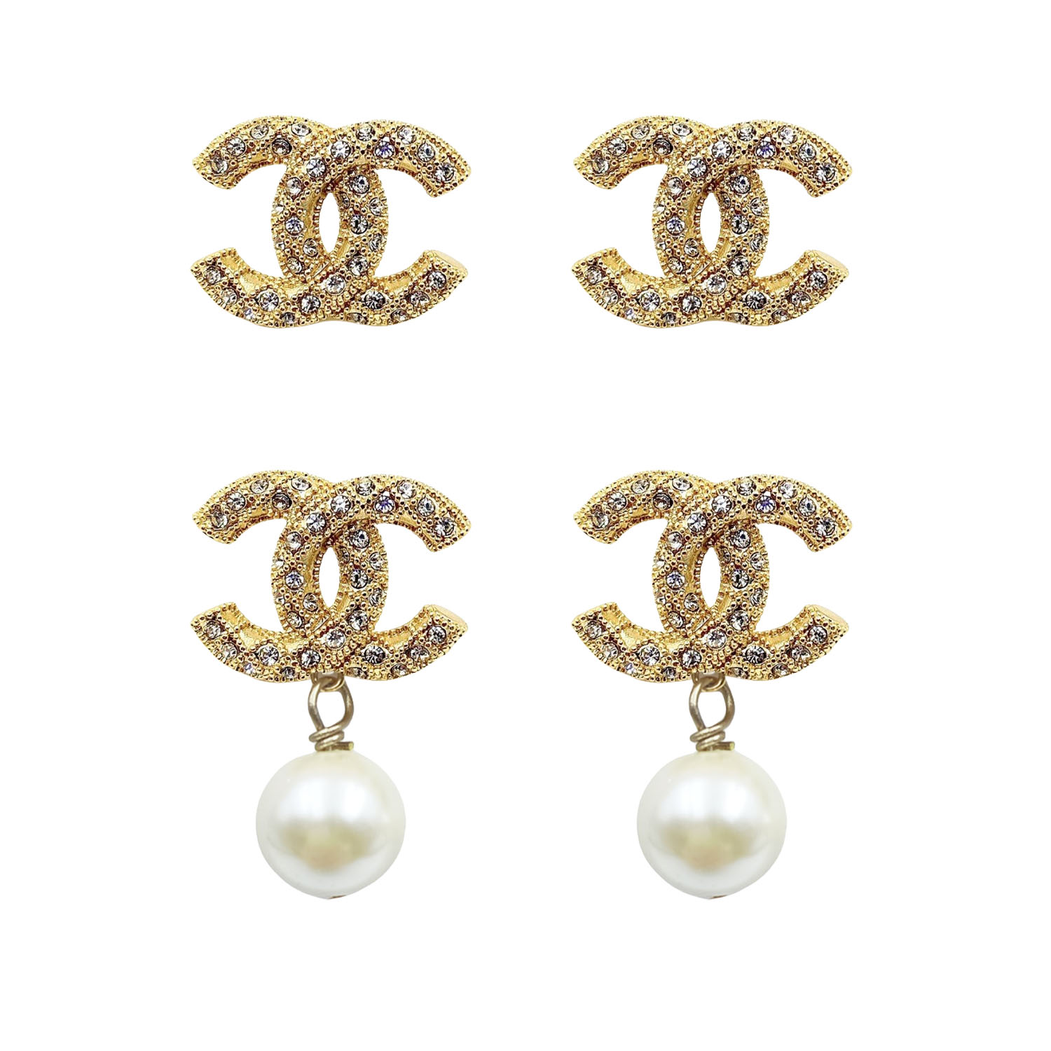 CCE207 Metal crystal cross design CC logo stud earring - ccfashionjewelry