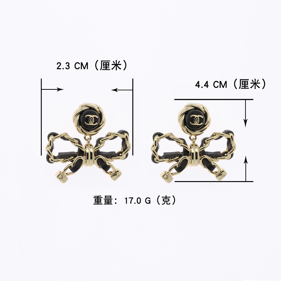 CCE069 Metal leather bow with CC logo earring - ccjewelryacc