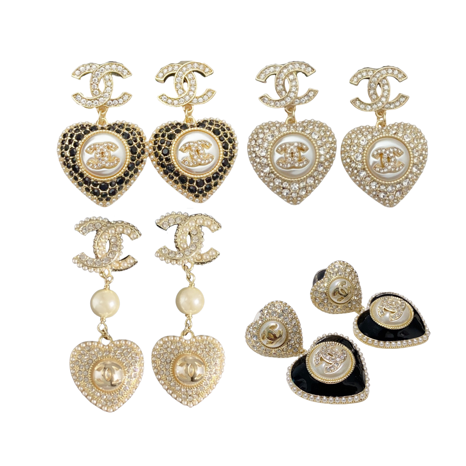 CCE005 Chanel Crystal and pearls cc and heart drop earring - ccjewelryacc