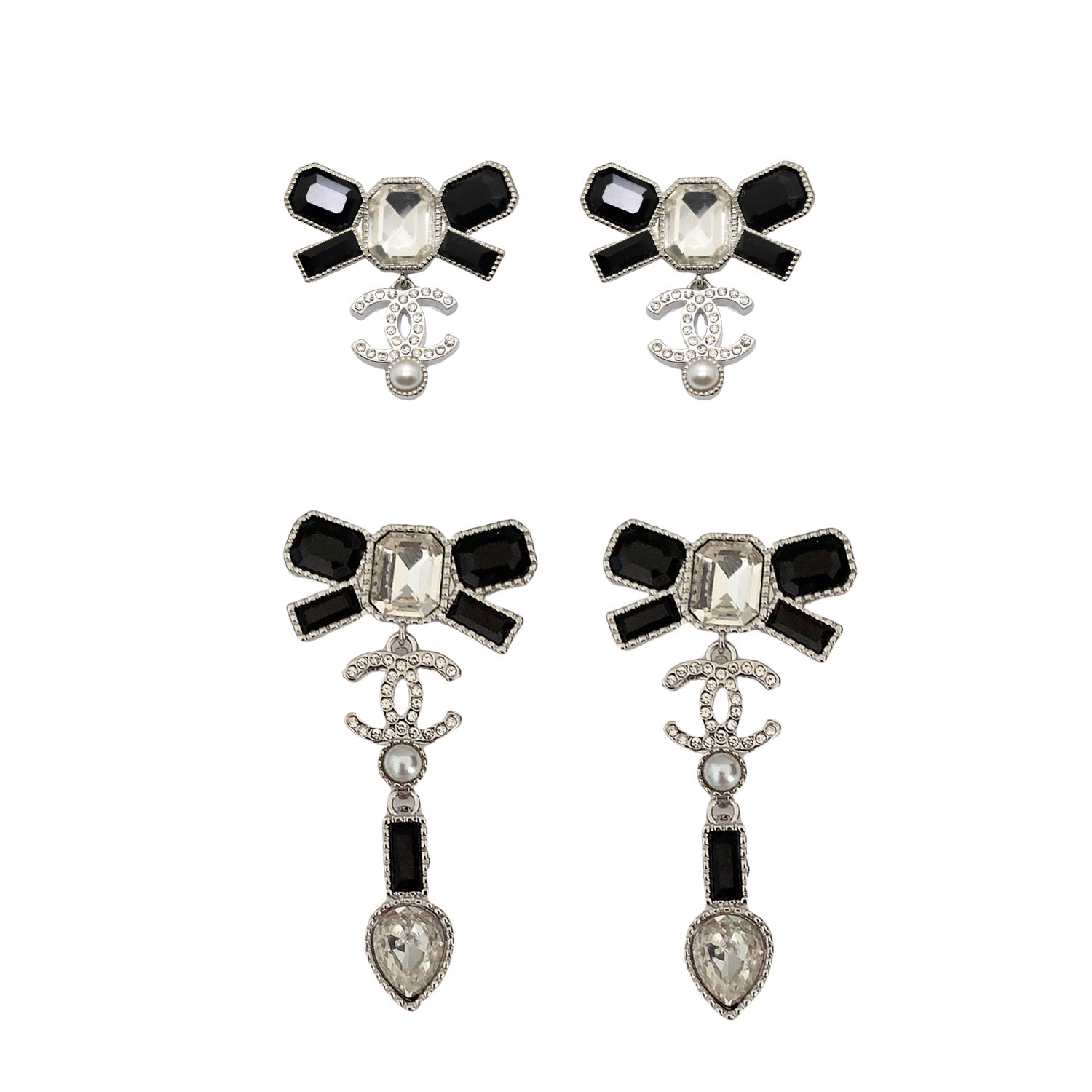 CCE020 Black and white crystal bow CC drop earring - ccjewelryacc