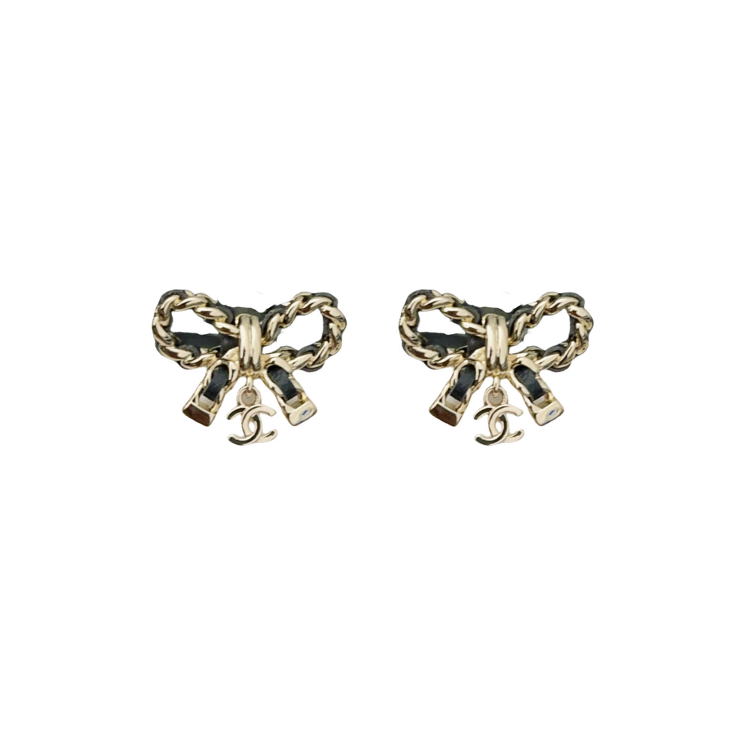 CCE069 Metal leather bow with CC logo earring - ccjewelryacc