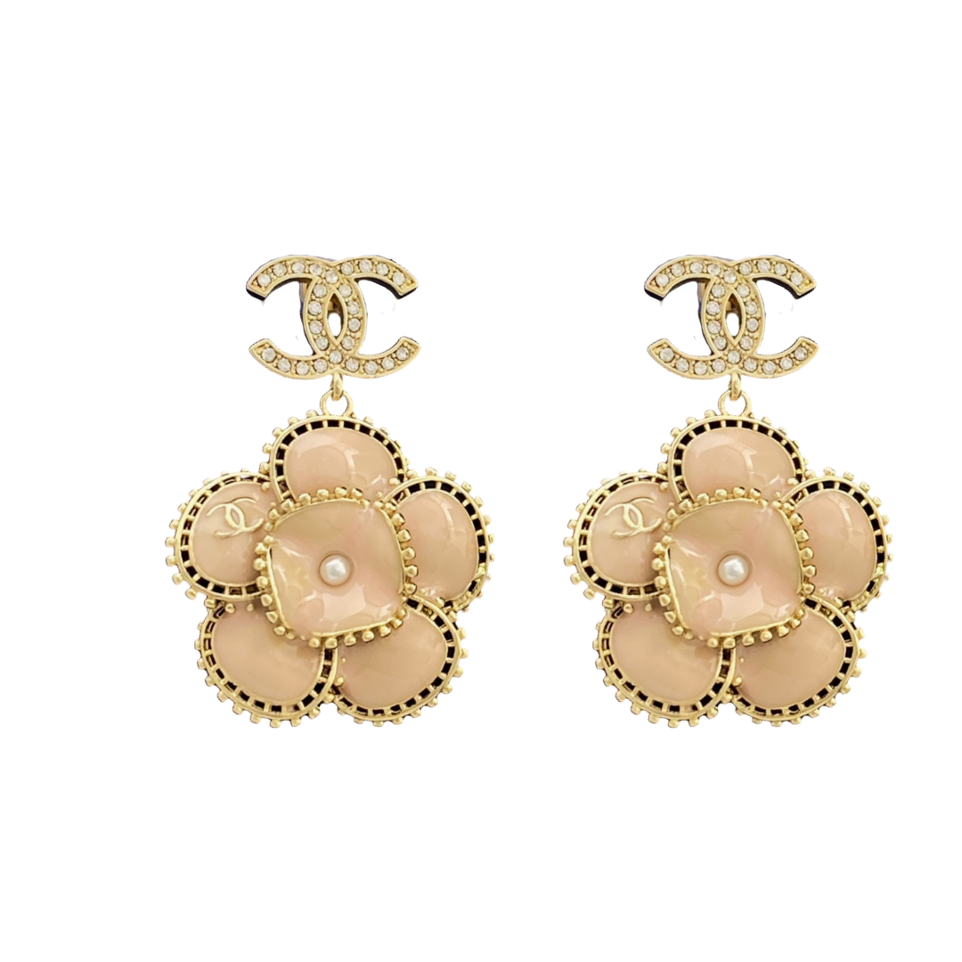 CCE502 Metal enamel CC camellia flower earrings - ccjewelryacc