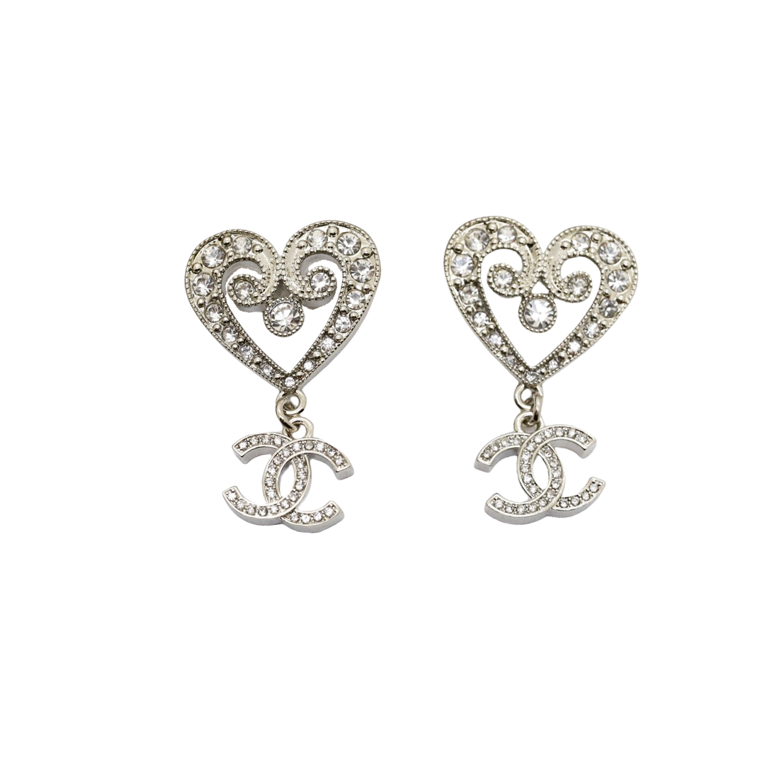 CCE162 Baroque style hollow-out Crystal heart and CC Logo earrings - ccjewelryacc