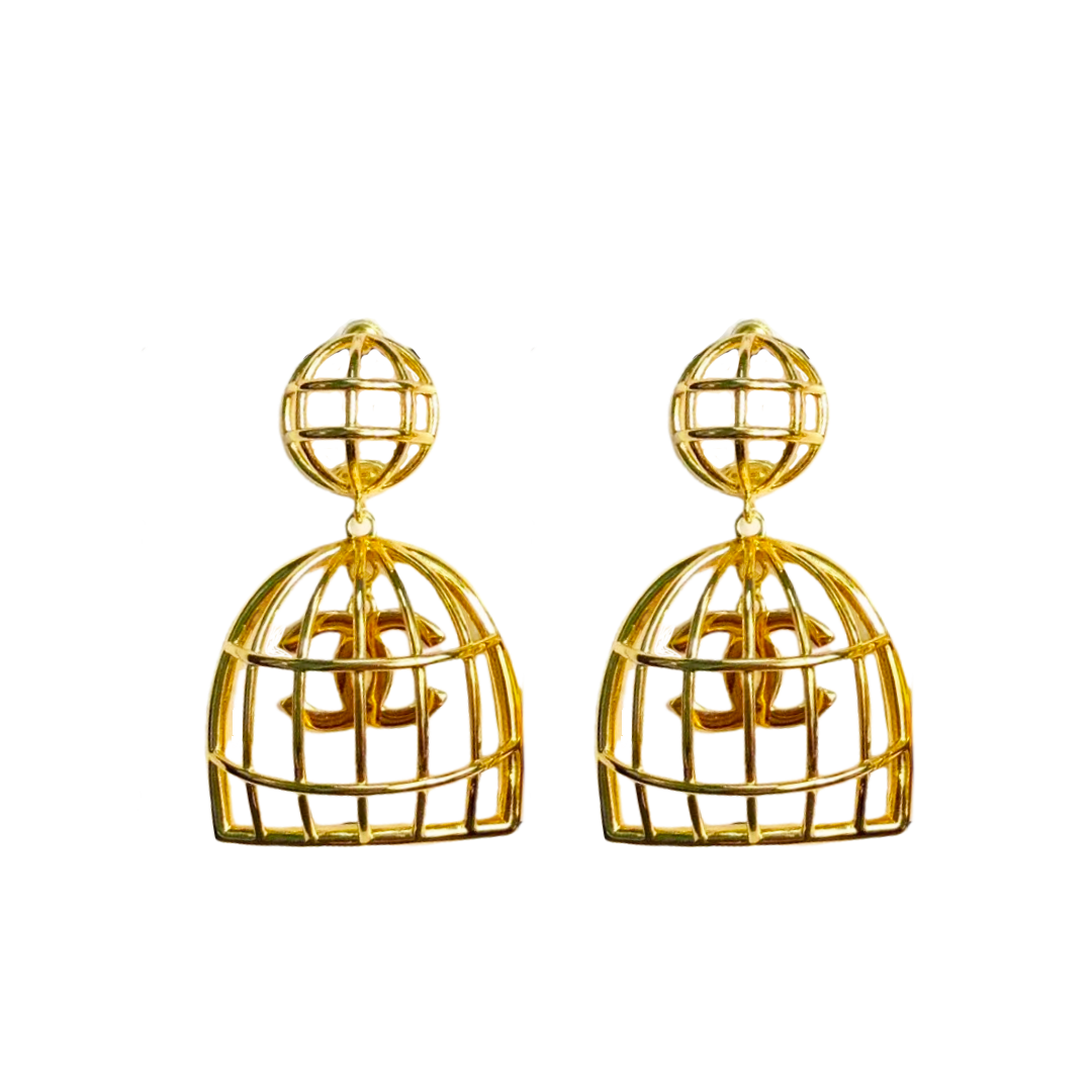 CCE442 Vintage Gold birdcage CC earring clip - ccjewelryacc