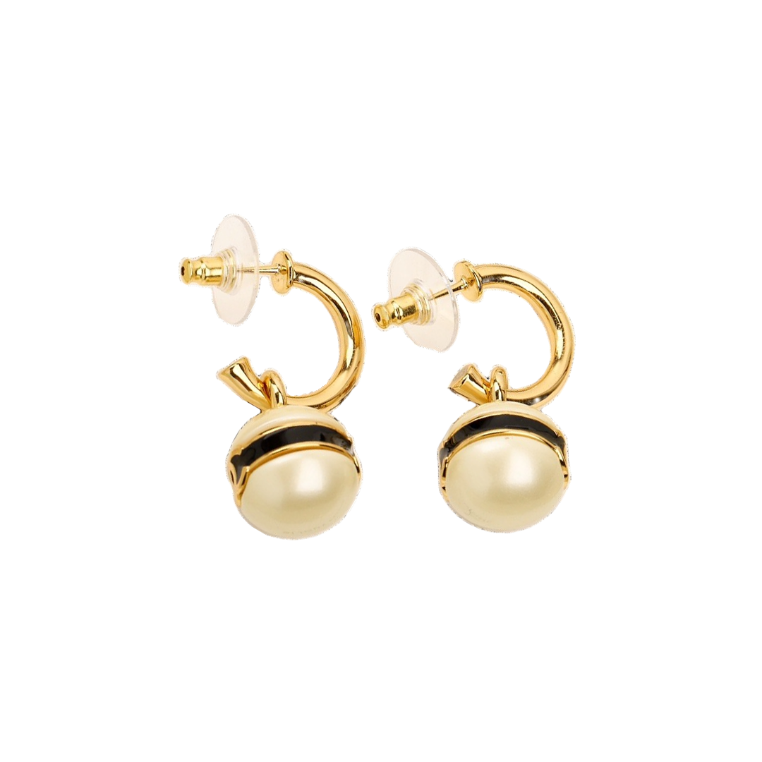 CCE143 Pearl bean black enamel double C earring - ccjewelryacc