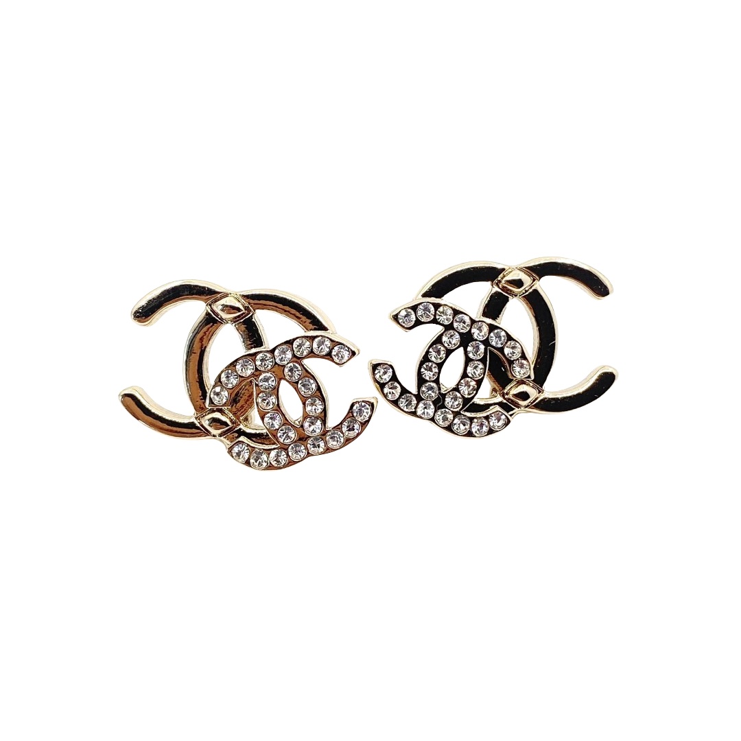 CCE169 Metal crystal Double CC Stud earring - ccjewelryacc