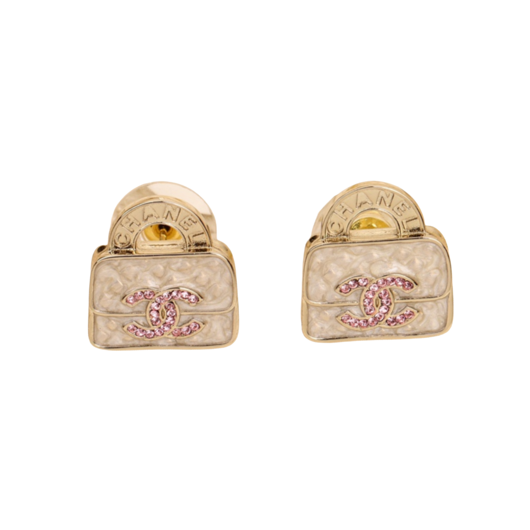 CCE615 2024 SS CC Pink lattice schoolbag stud earrings - ccfashionjewelry