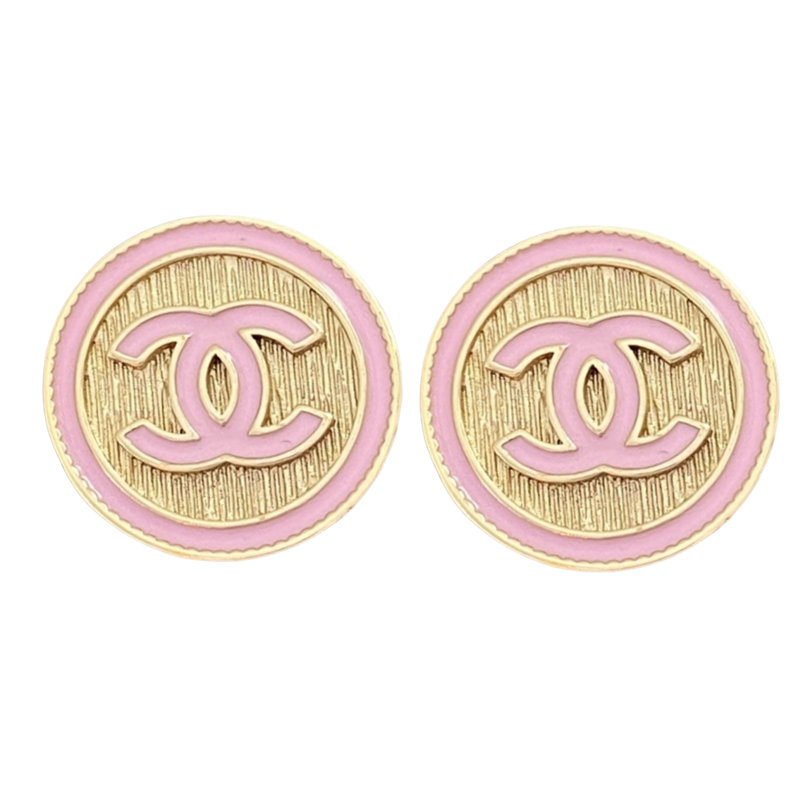 CCE332 Round brushed surface button with CC logo stud earring - ccfashionjewelry