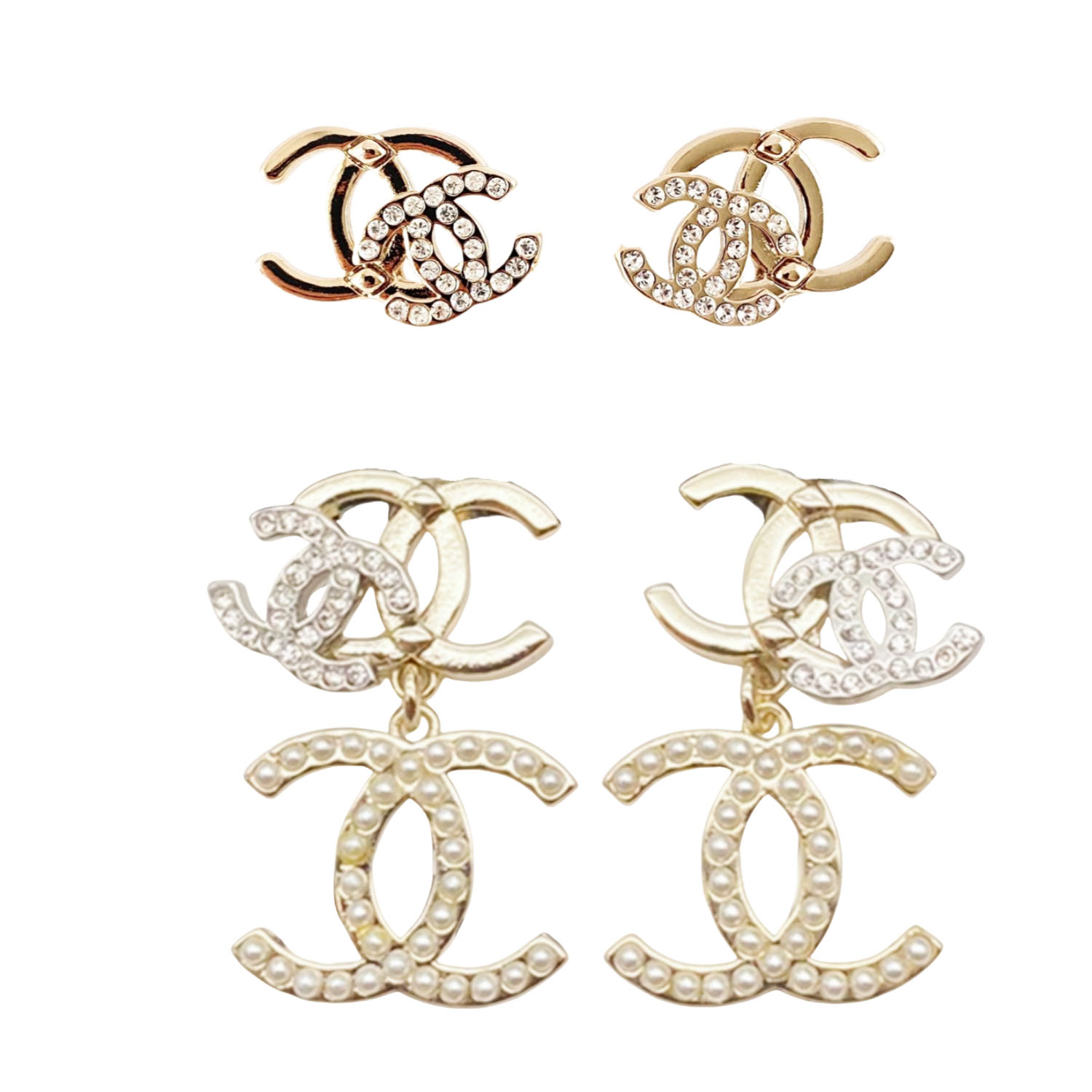 CCE169 Metal crystal Double CC Stud earring - ccjewelryacc