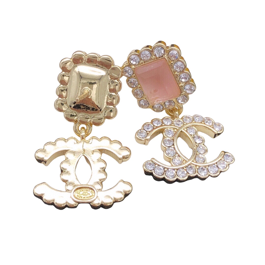 CCE077 Black/Pink/White crystal CC drop earring - ccjewelryacc