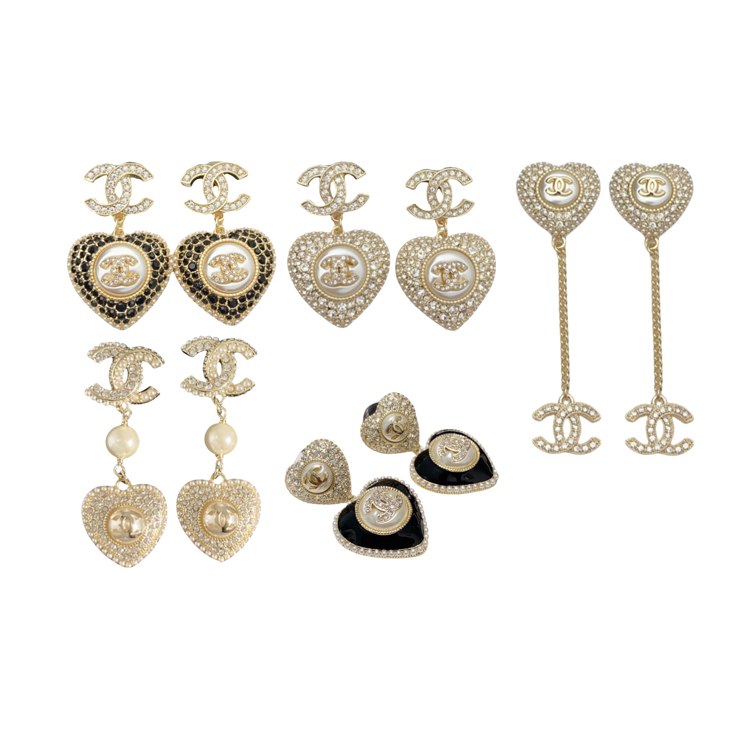 CCE005 Chanel Crystal and pearls cc and heart drop earring - ccfashionjewelry