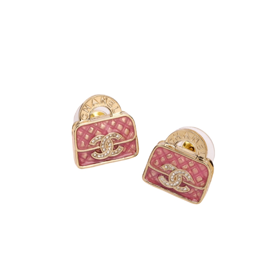 CCE615 2024 SS CC Pink lattice schoolbag stud earrings - ccjewelryacc