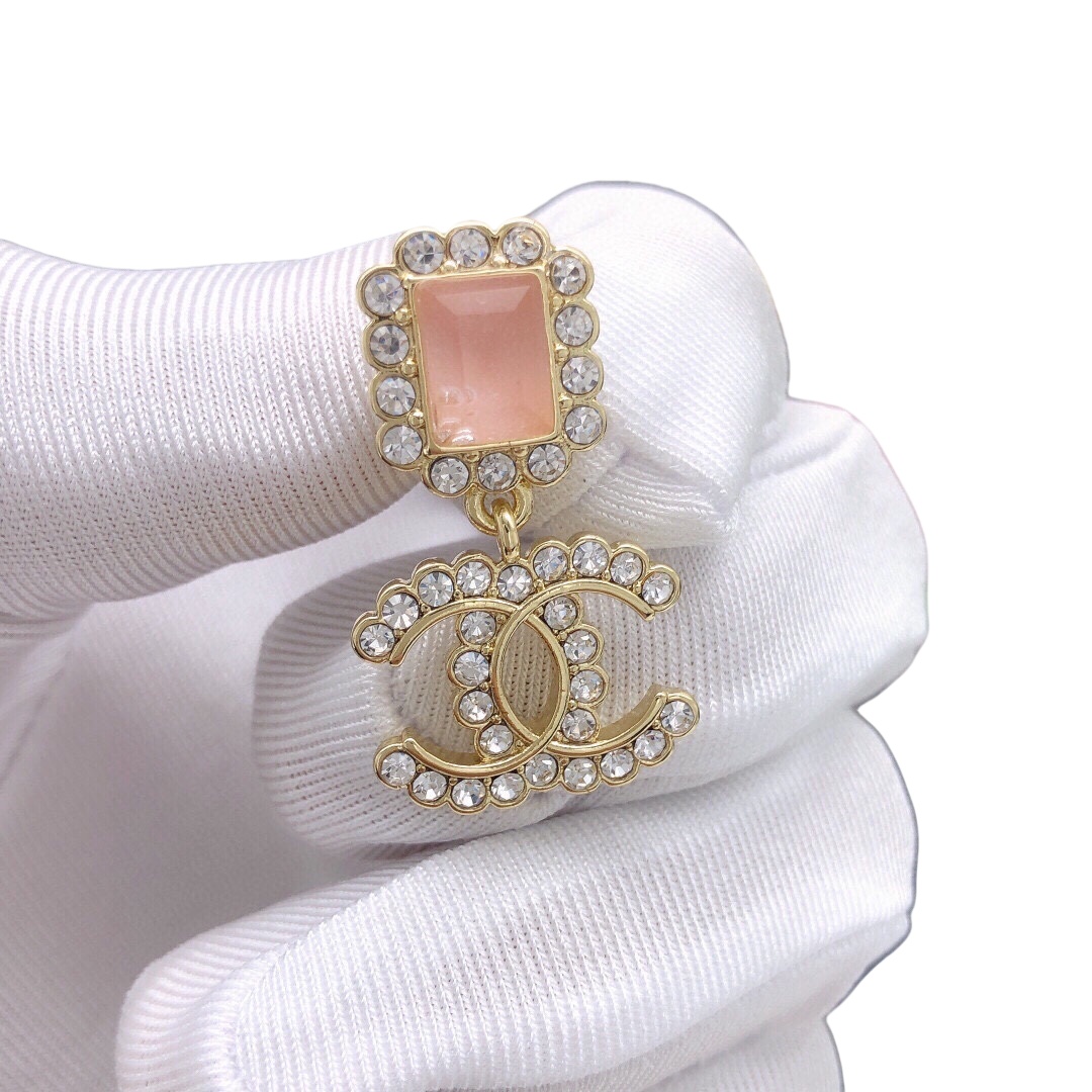 CCE077 Black/Pink/White crystal CC drop earring - ccjewelryacc