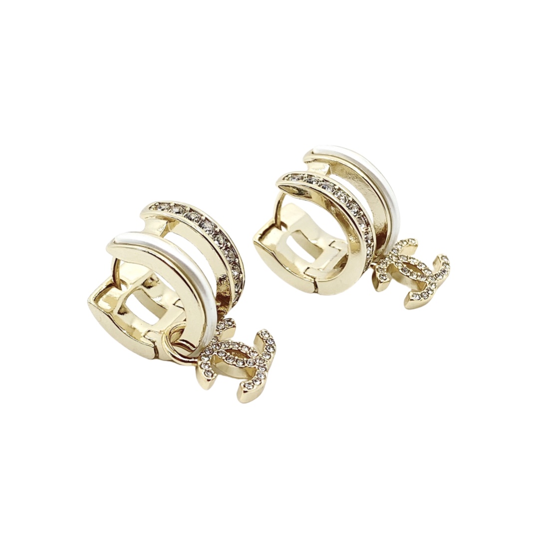 CCE019 Round ring with crystal CC logo earring - ccjewelryacc