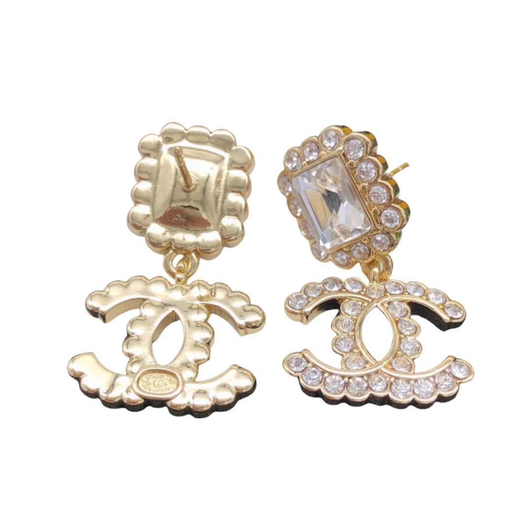 CCE077 Black/Pink/White crystal CC drop earring - ccjewelryacc