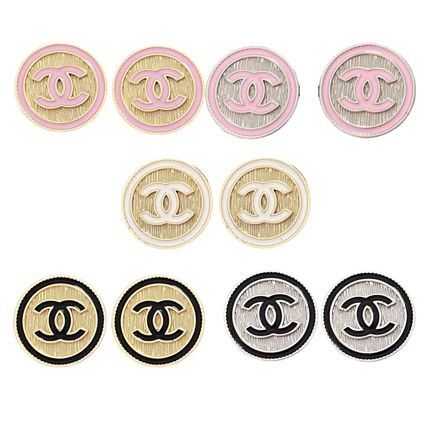 CCE332 Round brushed surface button with CC logo stud earring - ccfashionjewelry