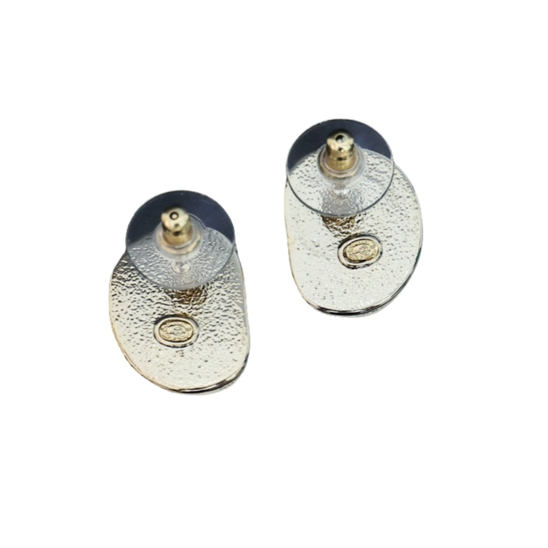 CCE704 Pink enamel atypical with cc logo stud Earrings - ccjewelryacc