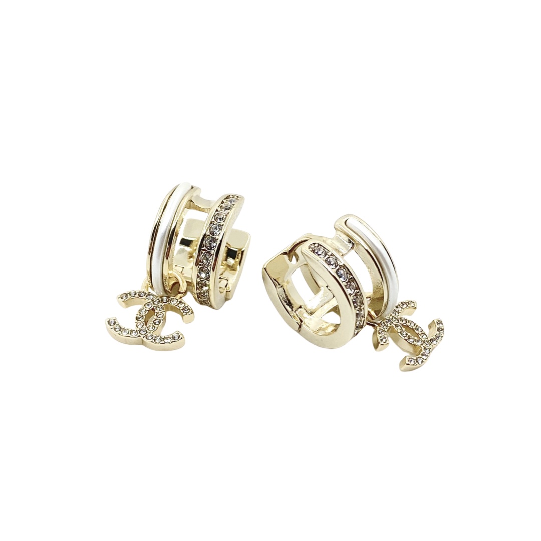 CCE019 Round ring with crystal CC logo earring - ccjewelryacc